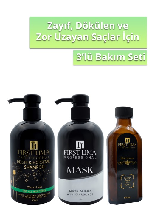 Dökülme Karşıtı Reishi & Horsetail Şampuan -Etkili Onarım Sağlayan Keratin  Krem -Işıltı Veren Saç Serumu